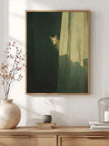 White cat behind a curtain moody animal canvas