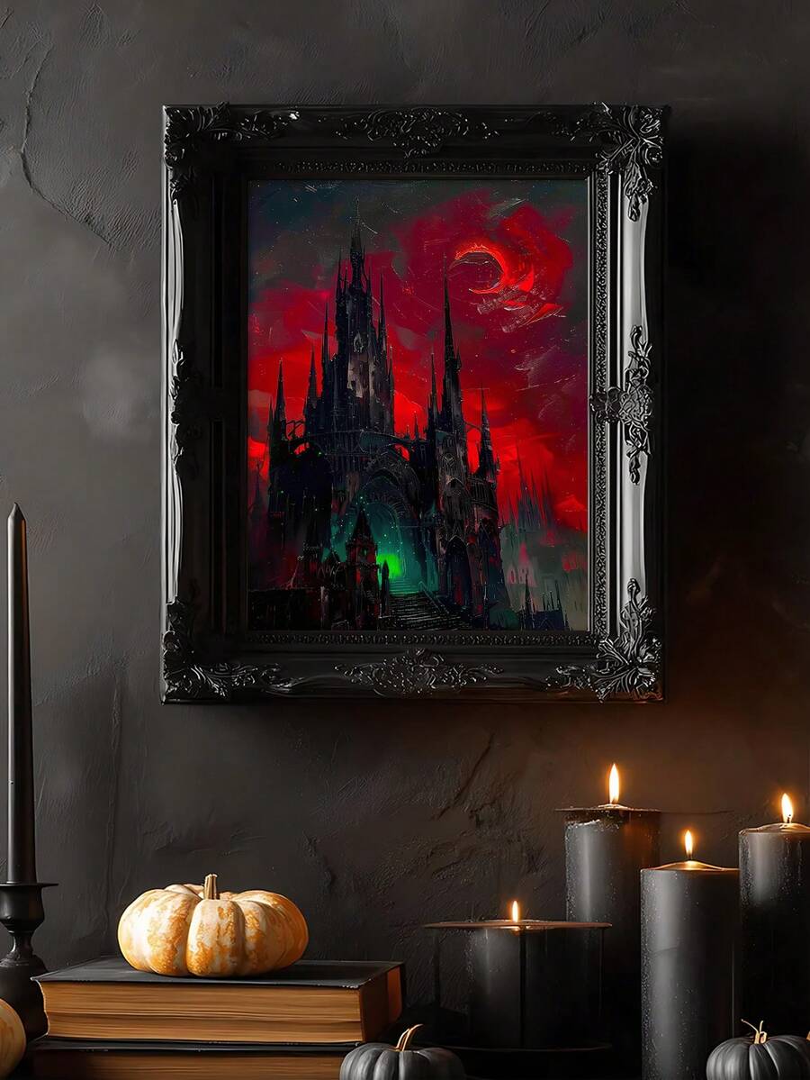 Gothic Dark Dracula Castle Halloween Canvas poster with mysterious vintage horror style. Perfect for gothic bedrooms, libraries, dark academia, and spooky decor.