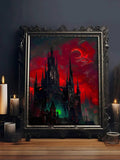 Gothic Dark Dracula Castle Halloween Canvas poster with mysterious vintage horror style. Perfect for gothic bedrooms, libraries, dark academia, and spooky decor.