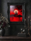 Gothic Dark Dracula Castle Halloween Canvas poster with mysterious vintage horror style. Perfect for gothic bedrooms, libraries, dark academia, and spooky decor.