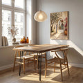 Framed Mediterranean archway canvas displayed in a bright dining room