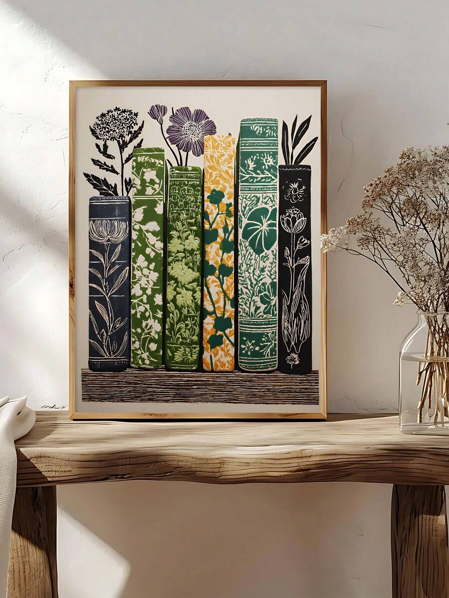 Folk floral library canvas poster