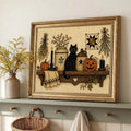 Vintage pumpkin black cat canvas poster