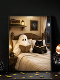 Vintage Ghost & Black Cat Reading Dark Academia Canvas Poste