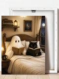 Vintage Ghost & Black Cat Reading Dark Academia Canvas Poste