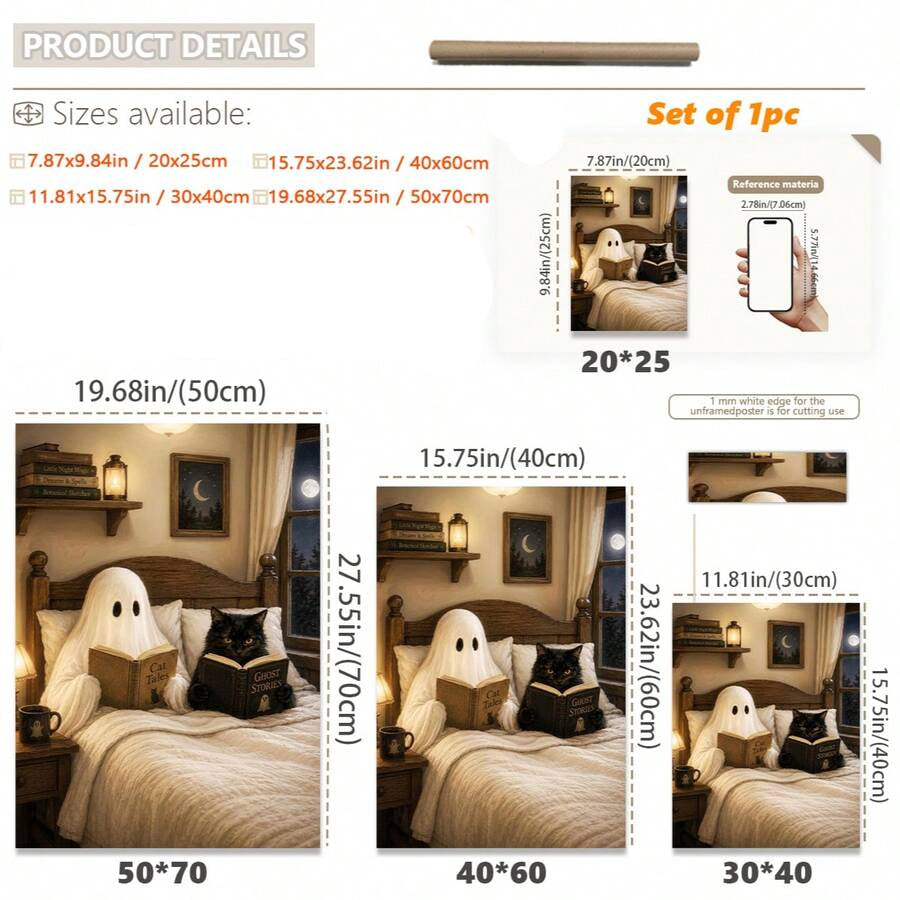 Vintage Ghost & Black Cat Reading Dark Academia Canvas Poste