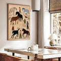 Vintage horse and rider canvas print displayed above a dining table