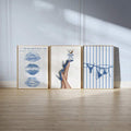 Blue bow fashion canvas print with high heels and cocktail illustration