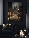 Gothic Bookshop Dark Academia Victorian Rainy Street Canvas Poster 
