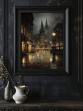 Gothic Bookshop Dark Academia Victorian Rainy Street Canvas Poster 