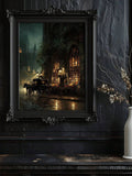 Gothic Bookshop Dark Academia Victorian Rainy Street Canvas Poster 