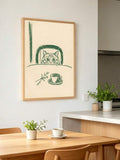 Minimalist sneaky cat coffee canvas poster in a Scandinavian kitchen dining space