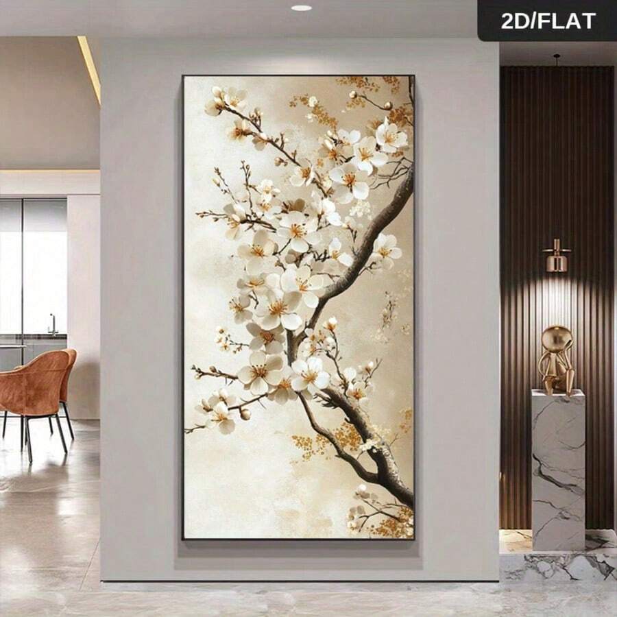 Asian-inspired botanical decor in ivory and gold