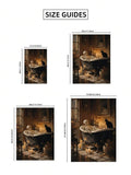 Size guide for skeleton bathtub canvas poster showing 21 by 30, 30 by 40, 40 by 60 and 50 by 70 centimeter options