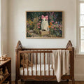 Pink bow ghost wall art displayed in a sunlit cottagecore living room