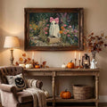 Spooky cute ghost and wildflower print styled above a nursery crib