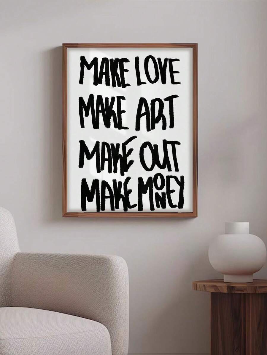 "Make Love Make Money" Black & White Y2K Typography Canvas Poster 