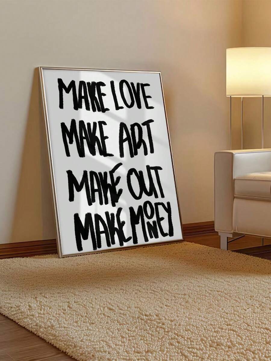 "Make Love Make Money" Black & White Y2K Typography Canvas Poster 