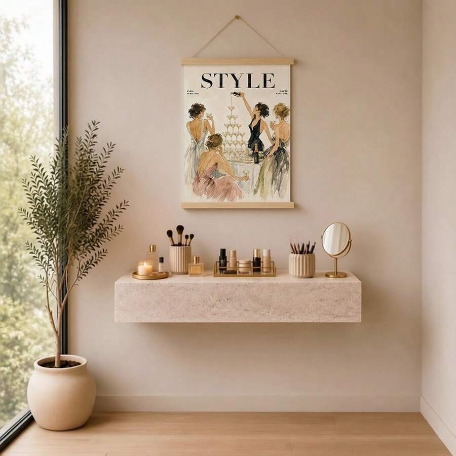 Vintage Fashion Women Illustration Canvas poster with elegant retro style. Perfect for bedrooms, dressing rooms, salons, boutiques, offices, and feminine decor.