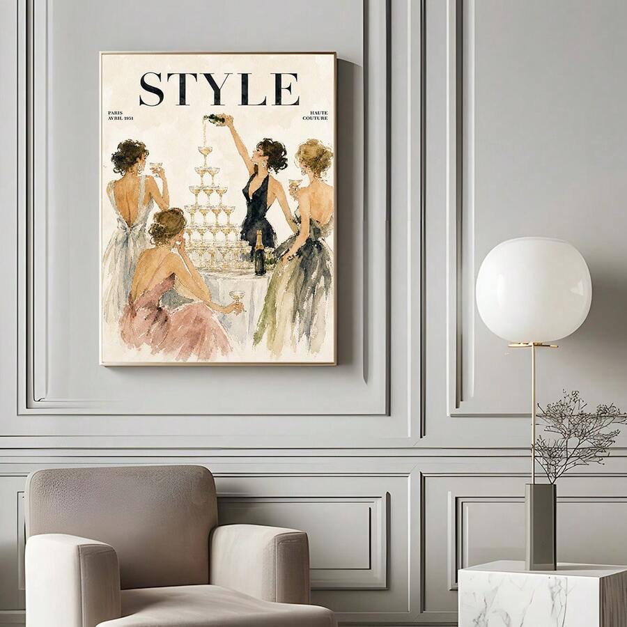 Vintage Fashion Women Illustration Canvas poster with elegant retro style. Perfect for bedrooms, dressing rooms, salons, boutiques, offices, and feminine decor.