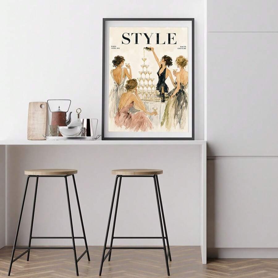 Vintage Fashion Women Illustration Canvas poster with elegant retro style. Perfect for bedrooms, dressing rooms, salons, boutiques, offices, and feminine decor.