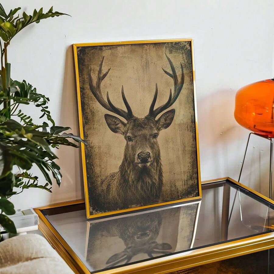 Rustic deer autumn woodland canvas wall art