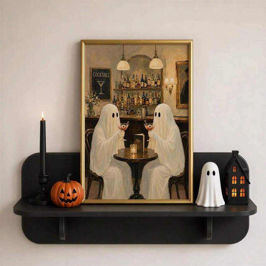 Rustic ghosts autumn Halloween canvas wall art