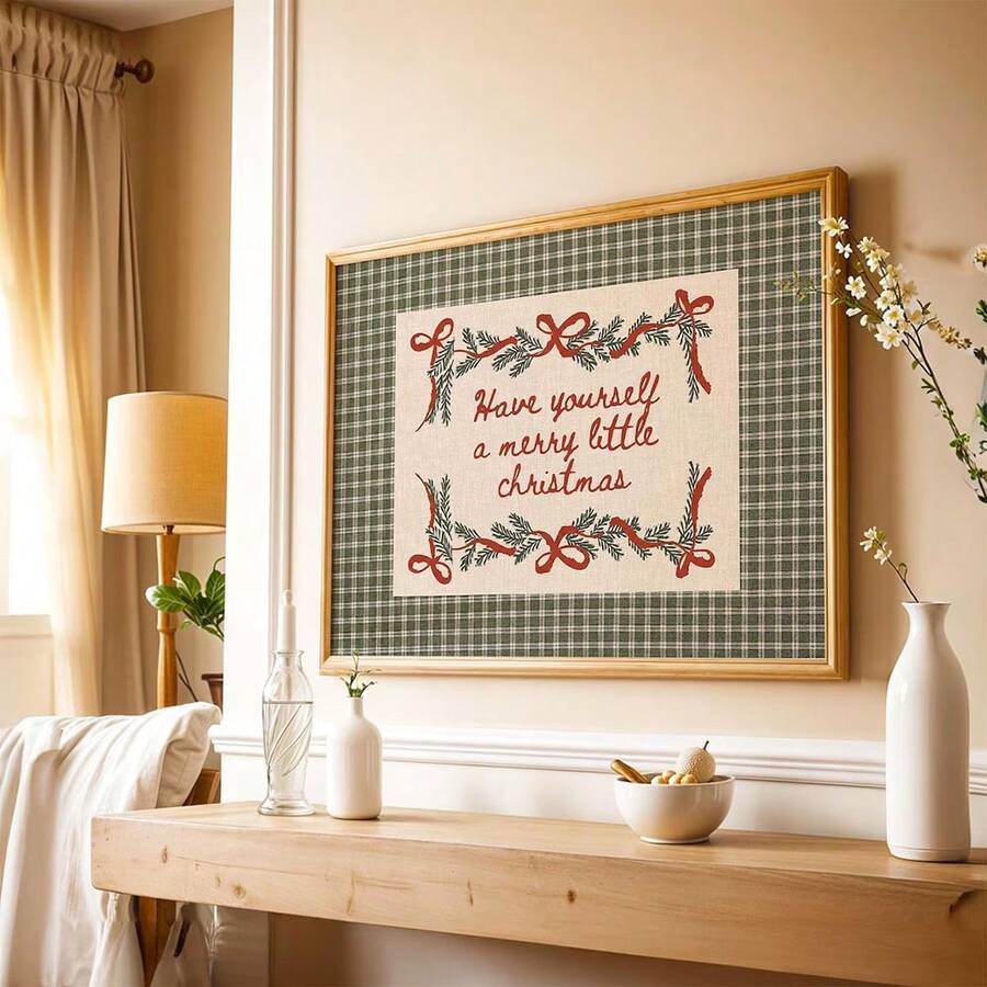 Rustic garland autumn Christmas canvas wall art