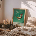Vintage Reindeer Champagne Funny Christmas Canvas Poster