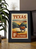 Texas Longhorn Vintage Stamp Western Americana Ranch Canvas Poster