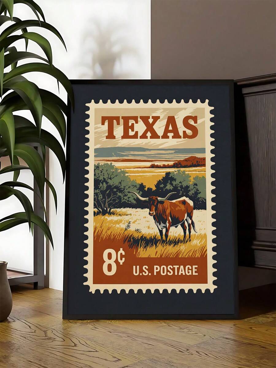 Texas Longhorn Vintage Stamp Western Americana Ranch Canvas Poster