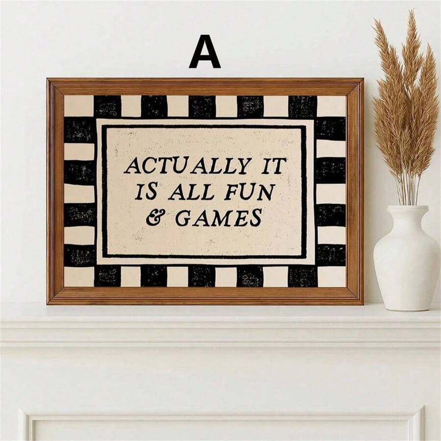 Funny Quote Eye Catching Typography Black And White Plaid Canvas Poster 