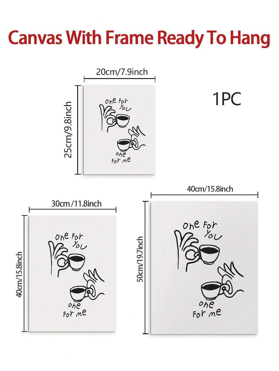 Coffee canvas poster size guide showing 20 by 30 through 50 by 70 centimeter options