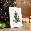 Pink bow Christmas tree canvas poster in a bright cozy room
