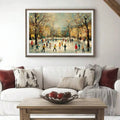 Whimsical Christmas Town & Flying Santa Sleigh Winter Landscape Canvas Poster 