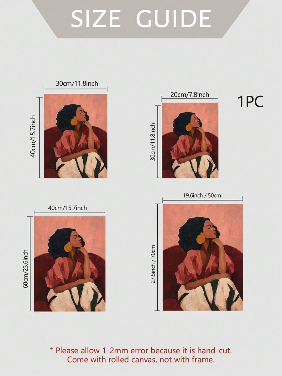 Afrocentric portrait canvas poster size guide with four canvas dimensions