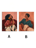 Pink and teal illustrated women portrait canvas choices labeled A and B