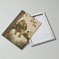 Back of a stretched frog and toad canvas showing white canvas and wood stretcher