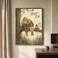 Vintage Whimsical Frog And Toad Reading Couple Cozy Folk Art Canvas Poster