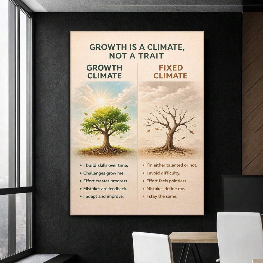 Motivational success poster with leafy and bare tree contrast