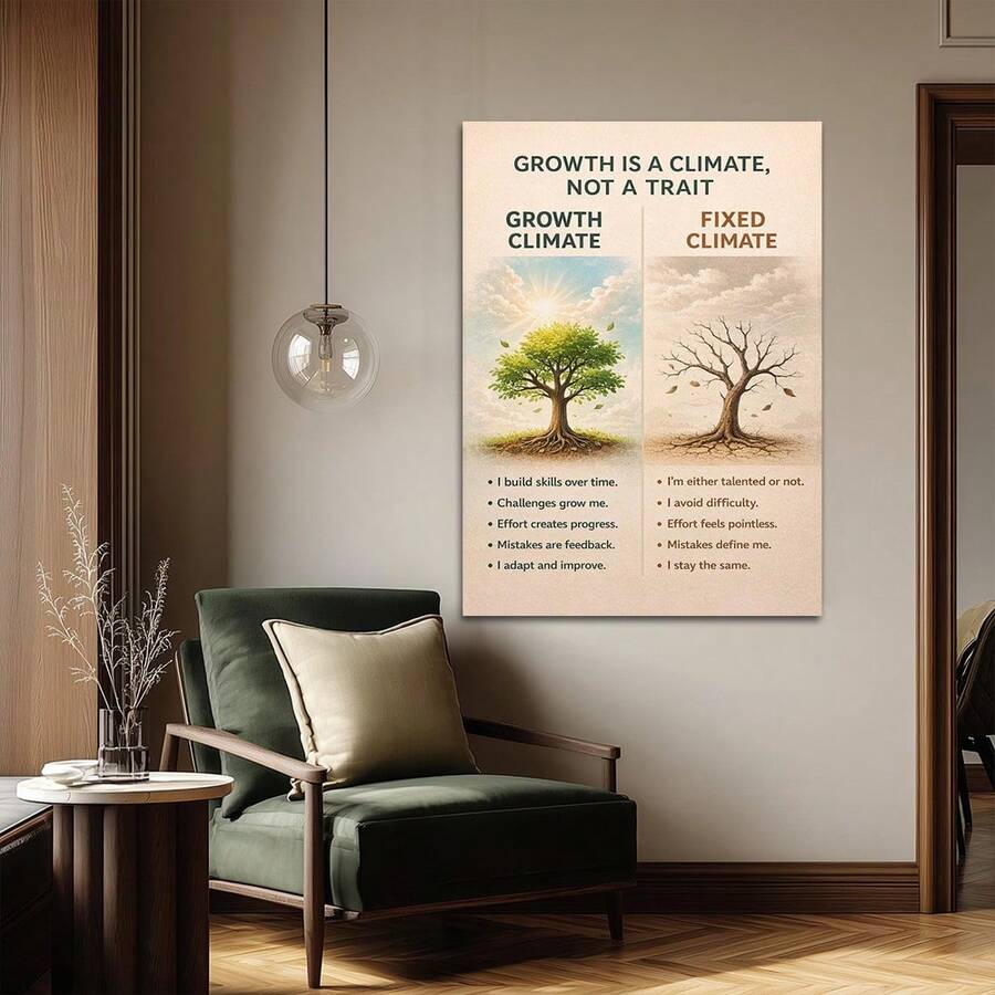 Vintage botanical growth mindset poster in cream sage blue and brown