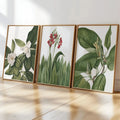 3pcs Modern Green Leaves and Flowers Canvas poster set with fresh botanical style. Perfect for bedrooms, living rooms, offices, Japandi, and natural decor.