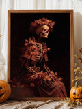 Vintage Dark Gothic Skull & Maple Leaf Canvas Poster 