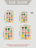 Size guide for colorful coffee cup canvas poster with unframed dimensions