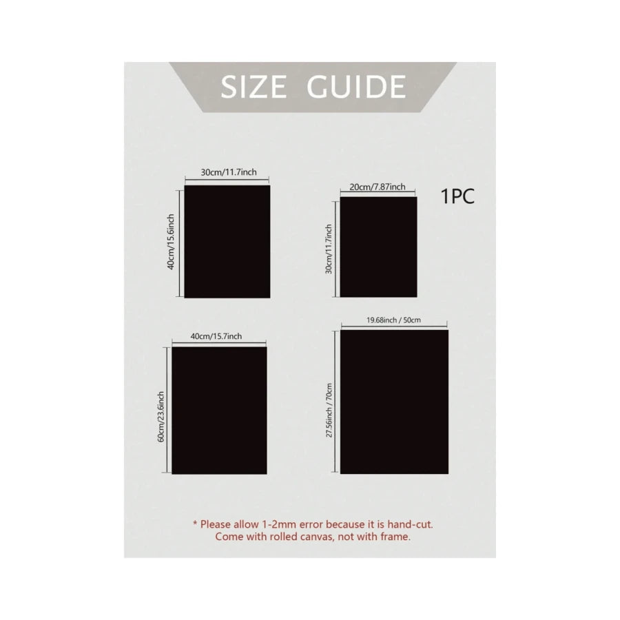 Size guide for Negroni canvas poster in 20 by 30 30 by 40 40 by 60 and 50 by 70 cm