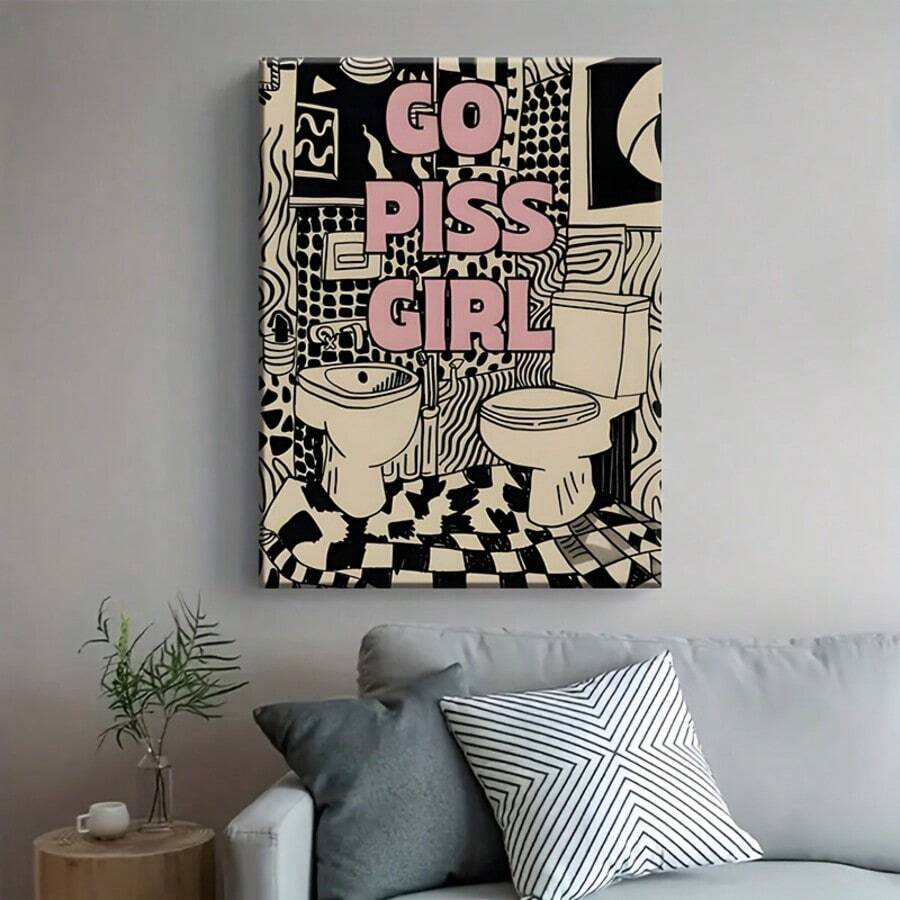 Go Girl Bold Zebra Print Retro Playful Bathroom Canvas Poster