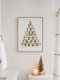 Framed toilet paper tree artwork displayed above a bathroom vanity