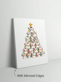 Unframed canvas showing stacked toilet rolls wrapped in colorful Christmas lights
