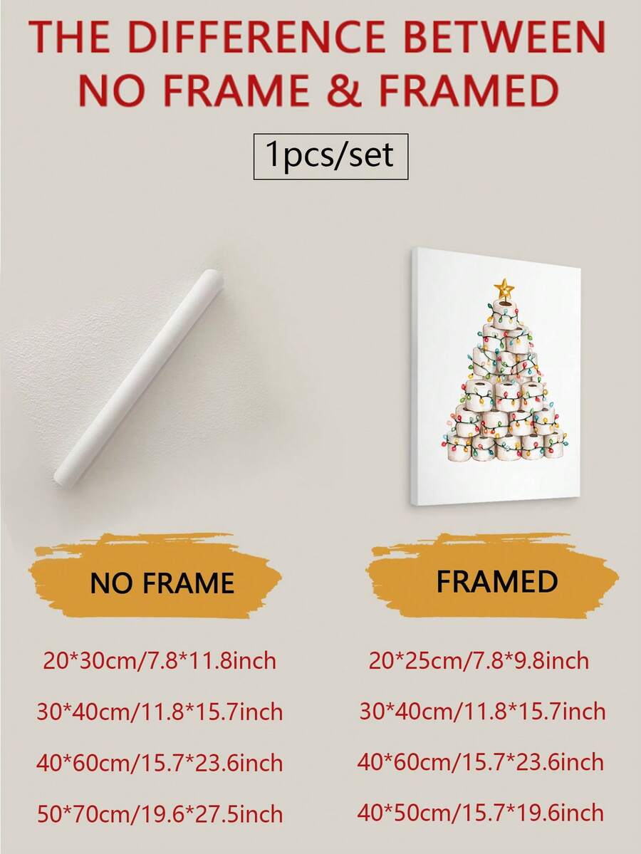 Framed and unframed options for the toilet roll Christmas tree canvas poster