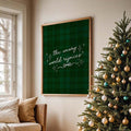 Teal plaid Christian Christmas print with The Weary World Rejoices